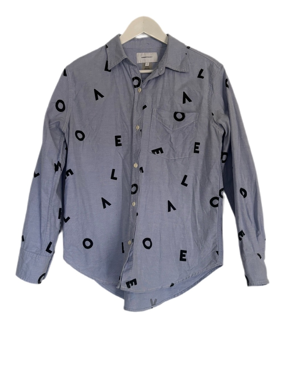 Current/Elliott Light Blue "LOVE" Graphic Print Long Sleeve Button Down Shirt S